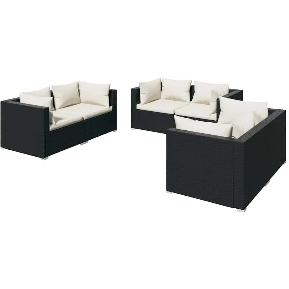 vidaXL 6-delige Loungeset met kussens poly rattan zwart