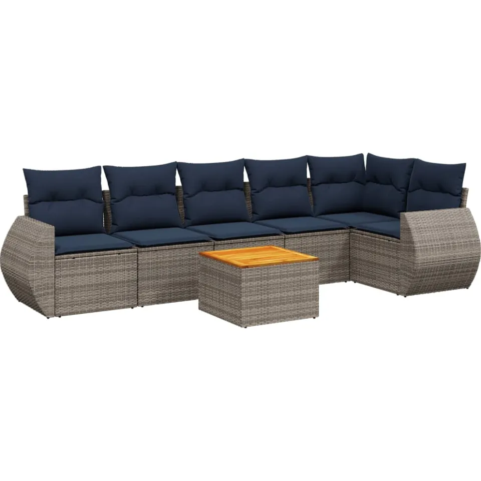 vidaXL 7-delige tuinbankset met kussens, grijs polyrotan, foto 3