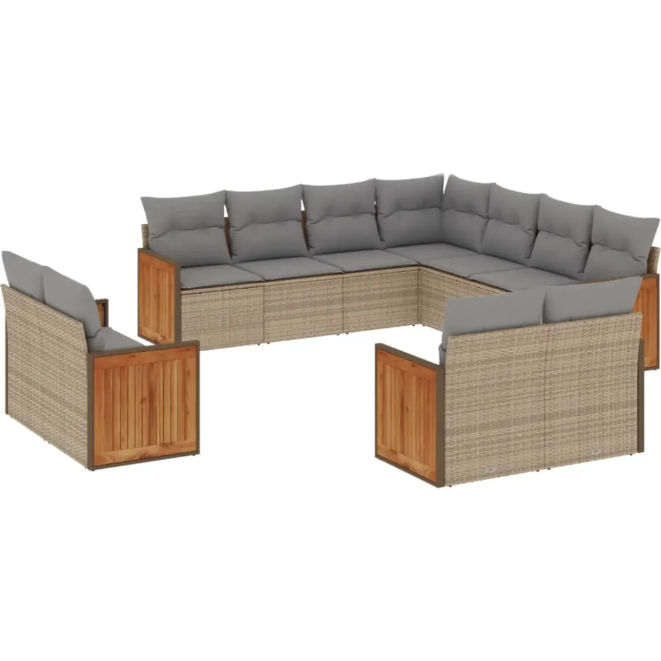 vidaXL 11-delige Tuinset met kussens poly rattan beige, foto 3