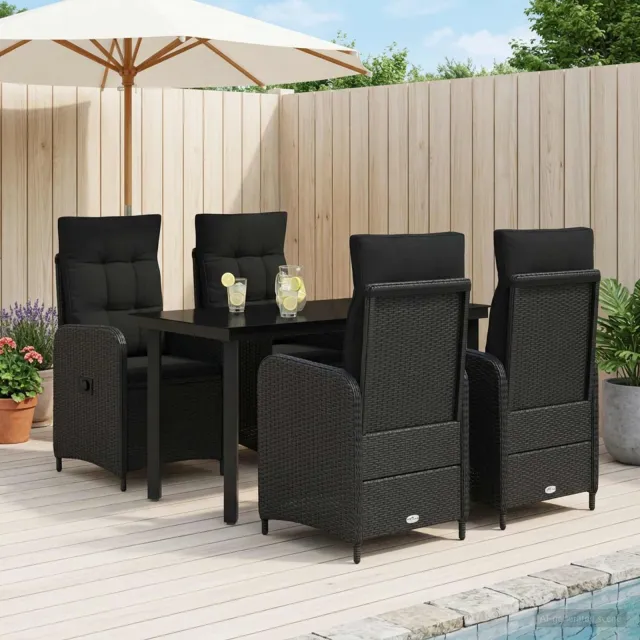 vidaXL Tuin eettafelset 5 st Zwart 140 x 70 x 74 cm Polyrotan