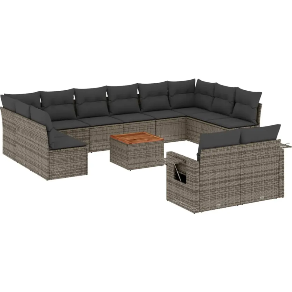 vidaXL 13-delige Loungeset met kussens poly rattan grijs, foto 3