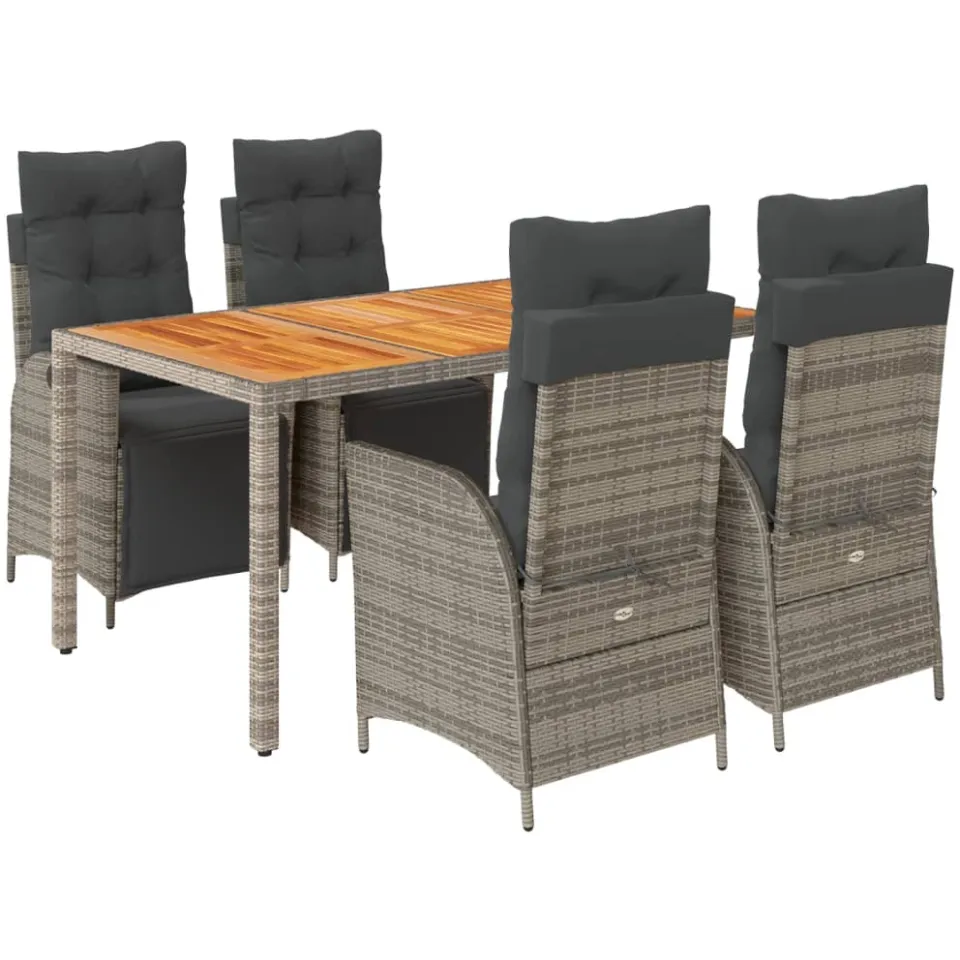 vidaXL 5-delige Tuinset met kussens poly rattan grijs, foto 4