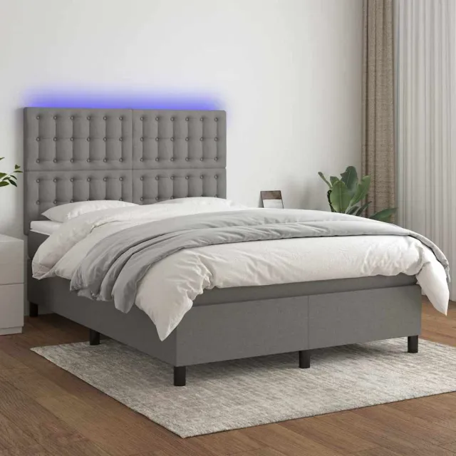 vidaXL Boxspring met matras en LED stof donkergrijs 140x190 cm grijs