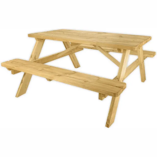 GoedkopePicknicktafels.nl Picknicktafel Deluxe 150cm | Tuintafel 4 Persoons | Duurzaam Behandelde Tuin Tafel bruin