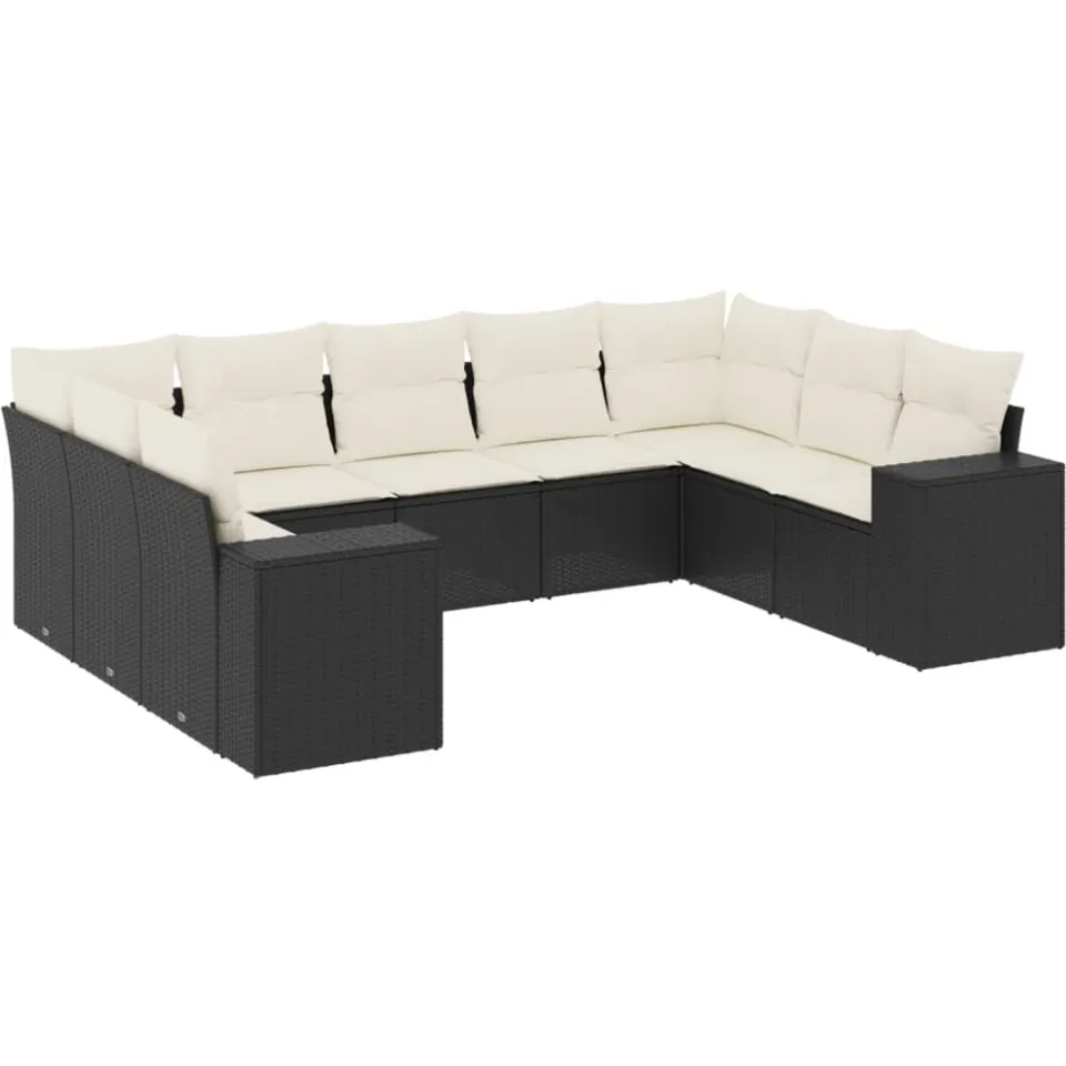 vidaXL 9-delige Loungeset met kussens poly rattan zwart, foto 3