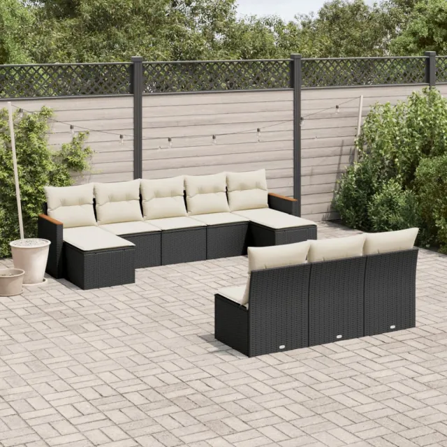 vidaXL 10-delige Loungeset met kussens poly rattan zwart, foto 2