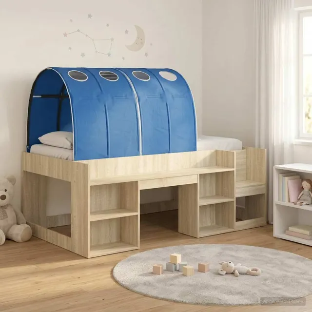 vidaXL Bedframe met tunnel 3 st Sonoma eiken en blauw Bewerkt hout Bruin