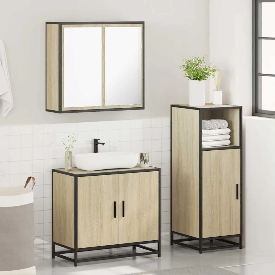 vidaXL 3-delige Badkamermeubelset bewerkt hout sonoma eikenkleurig, foto 4