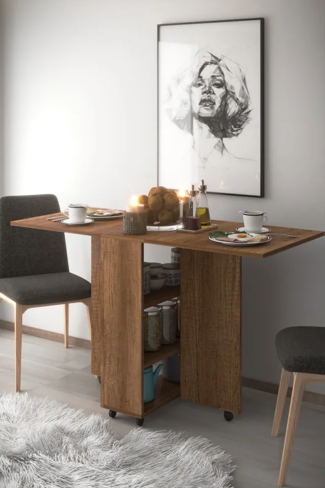 Dekorfim Eettafel Inklapbare| Eettafel Uitschuifbaar| Opvouwbaar| Ruimtebesparend Klaptafel| Modern en Stijlvol| Donkere Walnoot| 140x60x75 cm