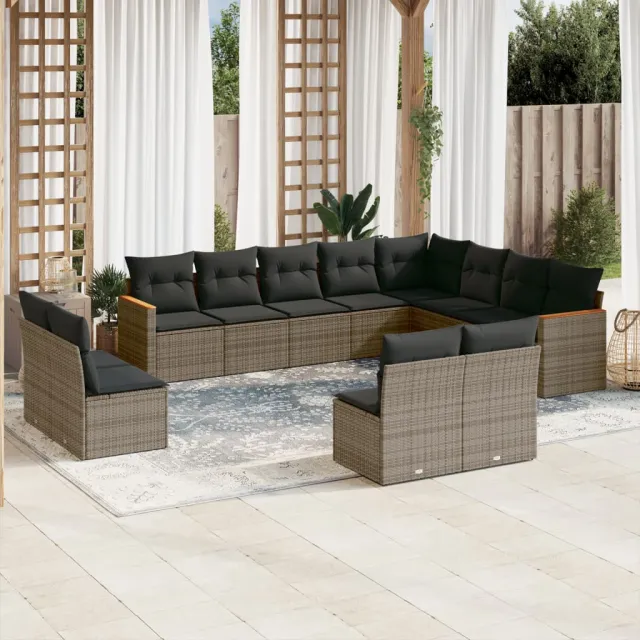 vidaXL 12-delige Loungeset met kussens poly rattan grijs, foto 2