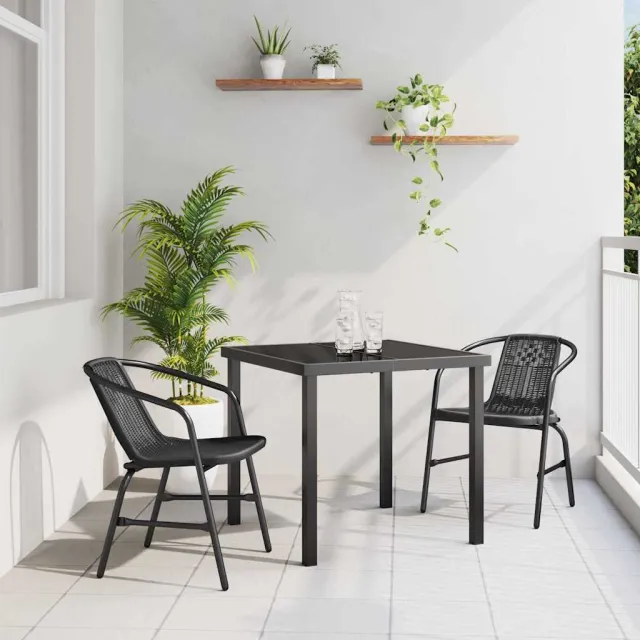 vidaXL Tuin eettafelset 3 st Zwart Gepoedercoat staal, foto 2