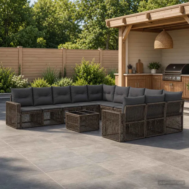 vidaXL Tuinbankenset 12 st 11-zits Grijs en Donkergrijs poly rattan