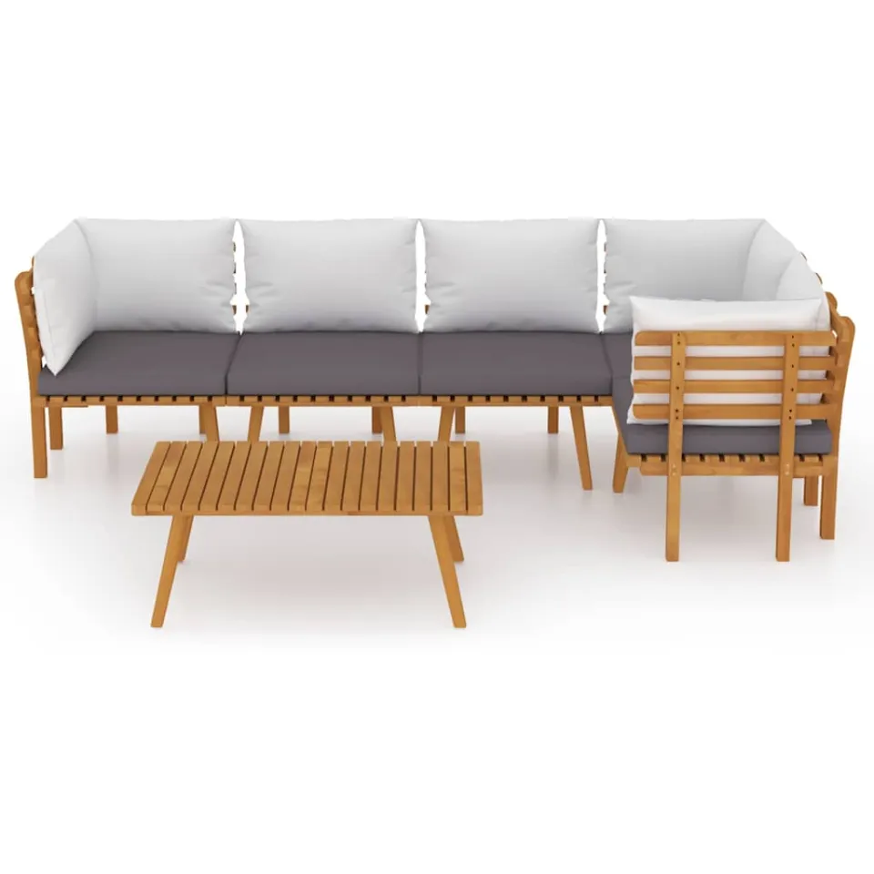 vidaXL 6-delige Loungeset met kussens massief acaciahout Bruin