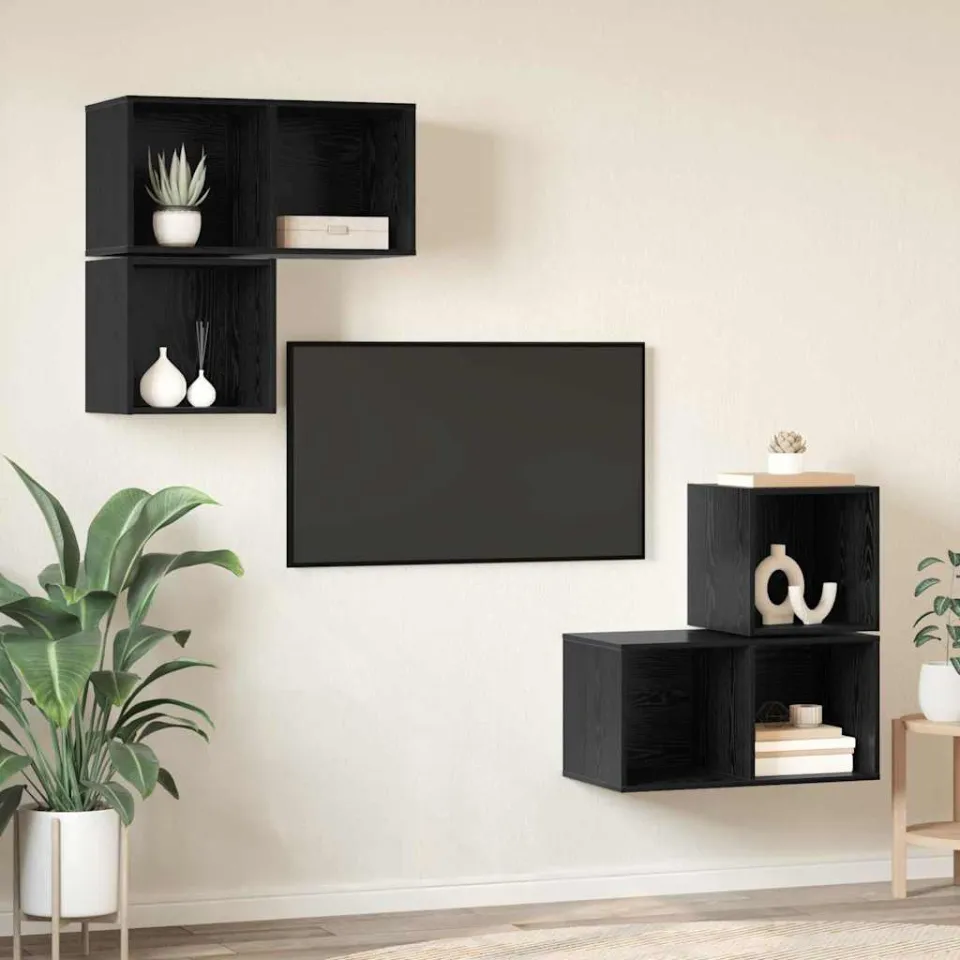 vidaXL Tv-meubelset 4 st 37 x 37 x 72 cm Zwart Eiken, foto 4