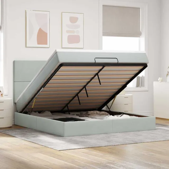 vidaXL Ottoman bed met matrassen 160x200cm fluweel lichtgrijs grijs