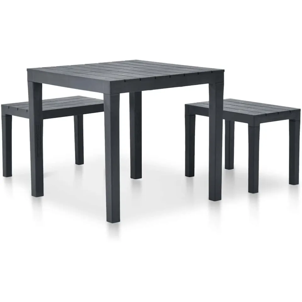 vidaXL Tuintafel met 2 banken kunststof antraciet Anthraciet