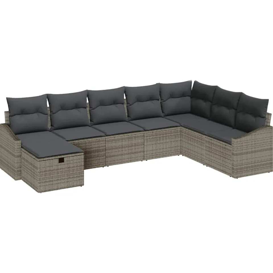 vidaXL Bankstel 9 st poly rattan Grijs