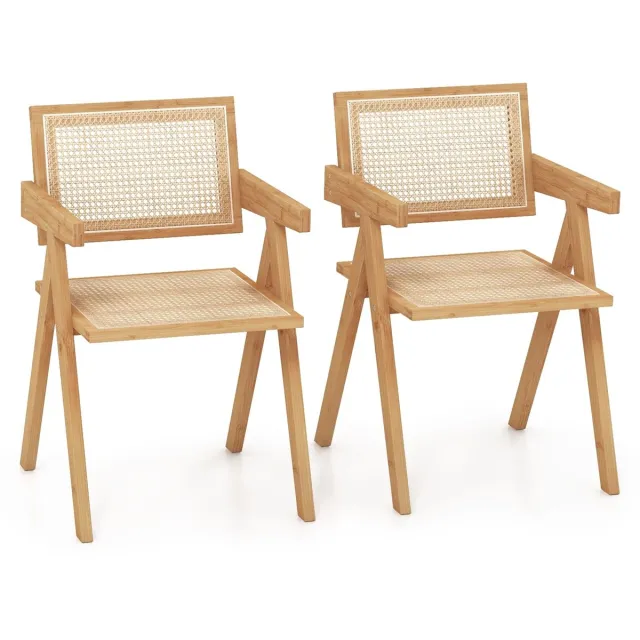 North Collective House of Balance Eetkamerstoelen - Set van 2 - Stoel van Bamboe en Riet - Stoelen Modern Bali Stijl - Rieten Fauteuils voor Keuken Eetkamer Woonkamer Houts Kleur