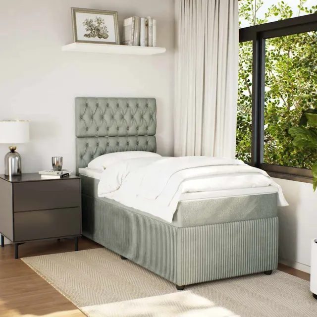 vidaXL Boxspring met matras fluweel lichtgrijs 80x200 cm grijs