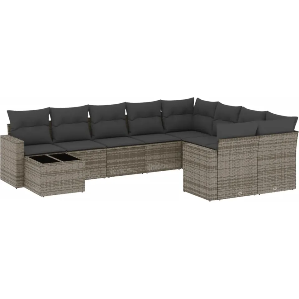 vidaXL 10-delige Loungeset met kussens poly rattan grijs, foto 3