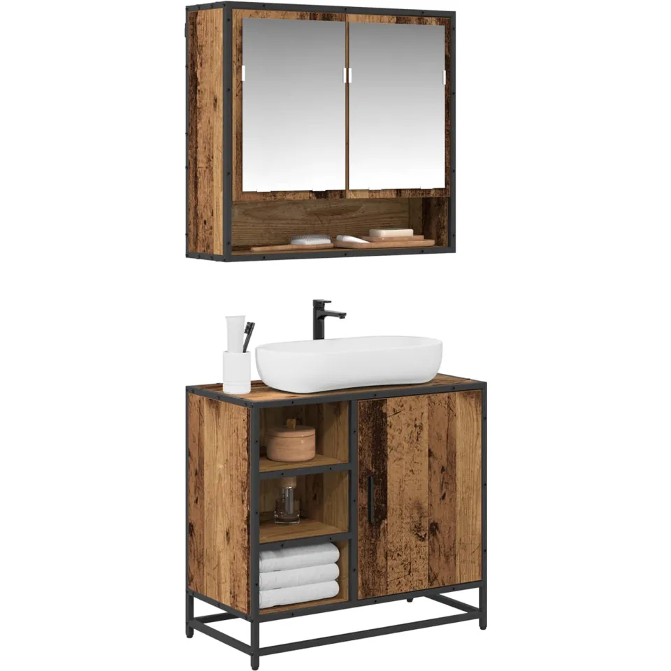 vidaXL Badkamermeubelset 2 st Oud Hout 65 x 33 x 60 cm Bewerkt hout Bruin