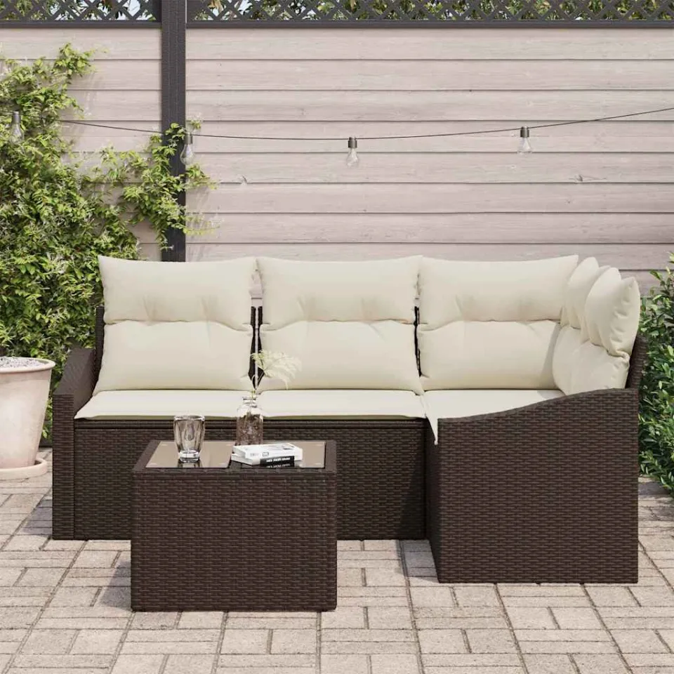 vidaXL Tuinbankenset 5 st Bruin en Crème poly rattan, foto 3