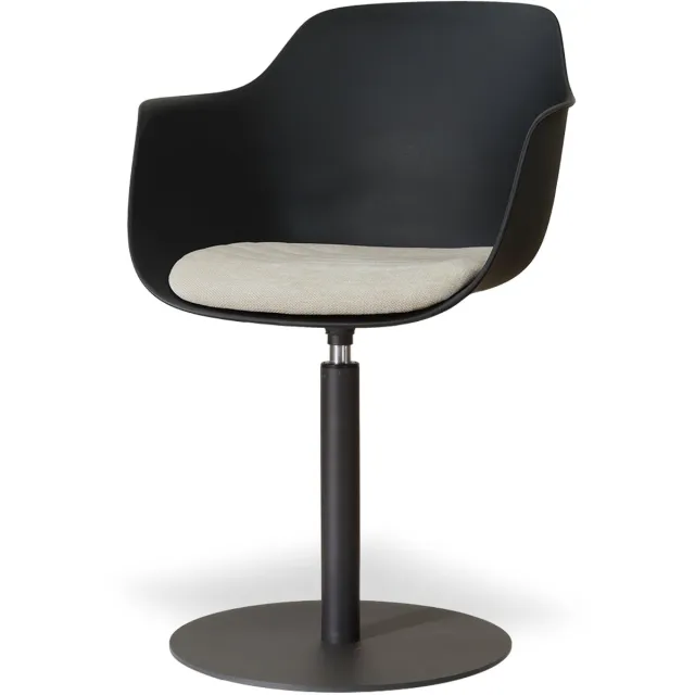 Nolon Niva-Liz Draaibare Tulp Eetkamerstoel Zwart Met Naturelbeige Zitkussen - Mat Zwart Onderstel - Japandi - Comfortabel
