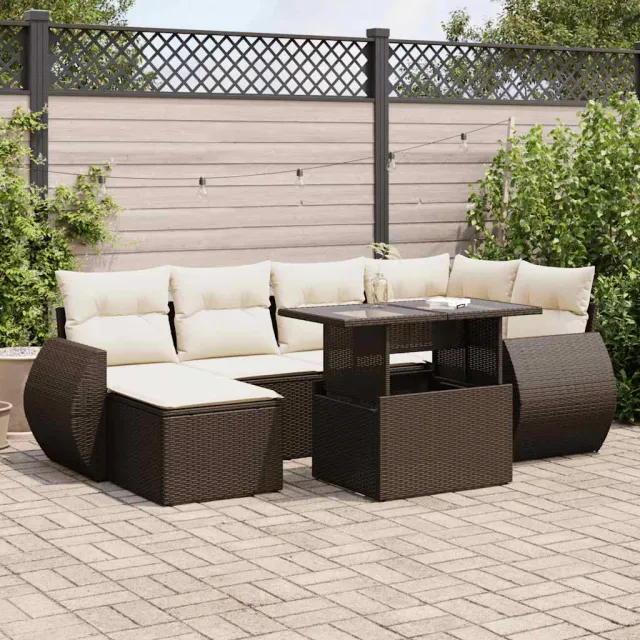 vidaXL 7-delige Loungeset met kussens poly rattan bruin, foto 2