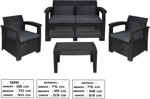 Delaram 4-Delige Tuinmeubelset met Armsteunen in Antraciet - Rattan Loungeset Inclusief Kussens - Comfortabel & Stijlvol voor Buiten