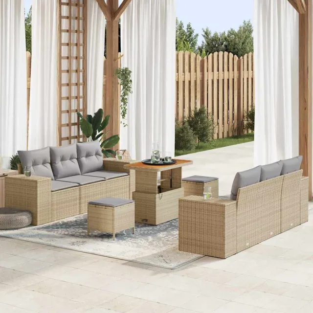 vidaXL Tuin Sofa Set 9 st Beige Poly riet, foto 2