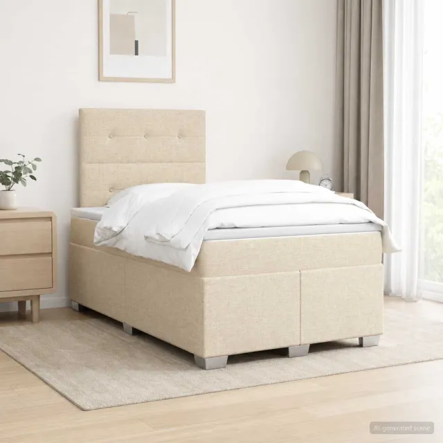 vidaXL Boxspringbed met matras Crèmekleurig 120 x 200 cm Stof