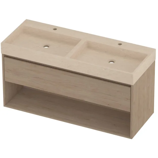 Proline Evoli Badmeubelset Hardsteen Loft Met Schap 120x46x62 cm Sand Stone Ideal Oak Eiken