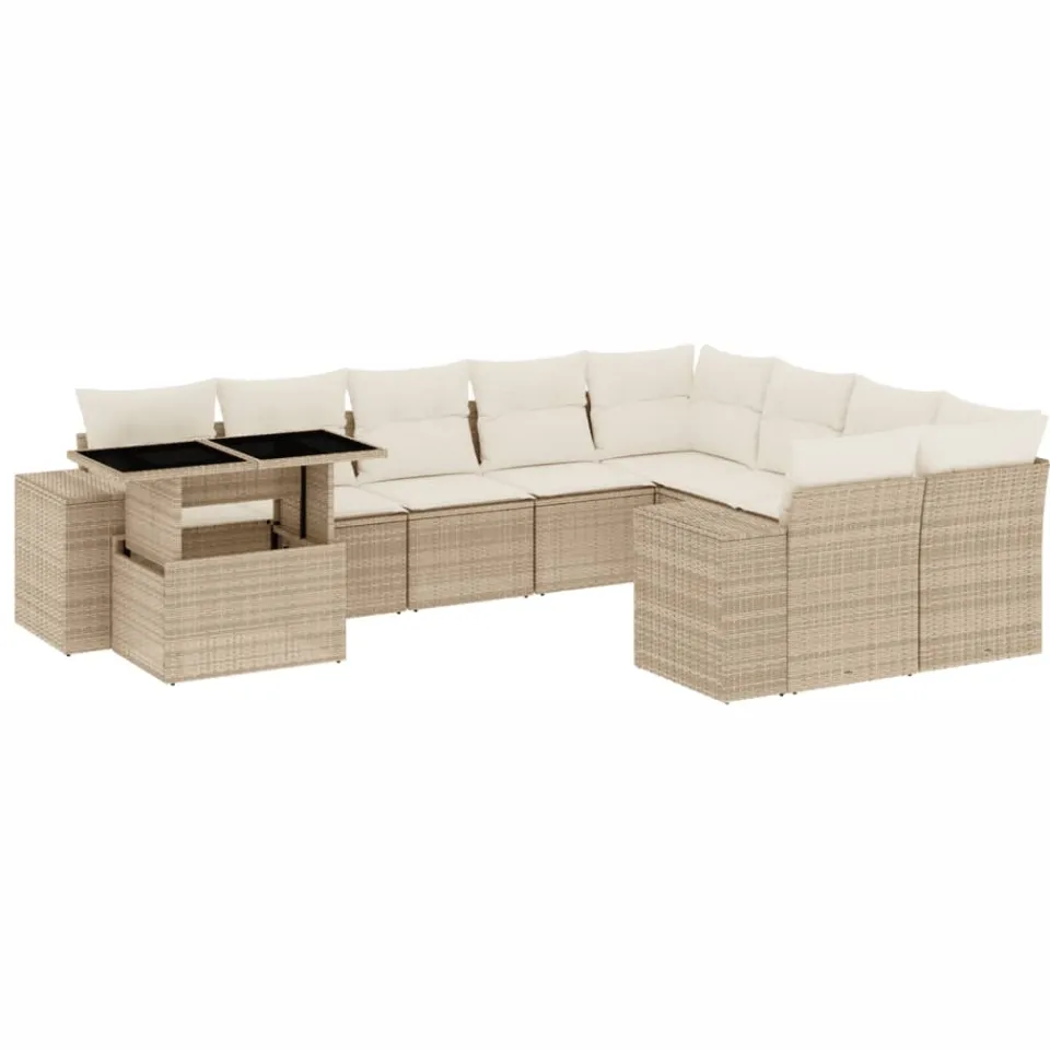 vidaXL 10-delige Loungeset met kussens poly rattan beige, foto 3