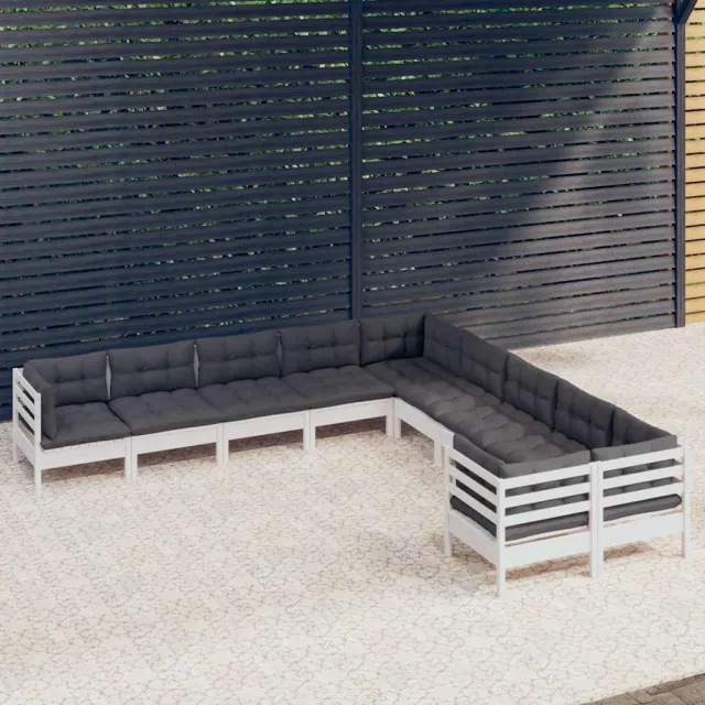 vidaXL 10-delige Loungeset met kussens grenenhout wit, foto 2