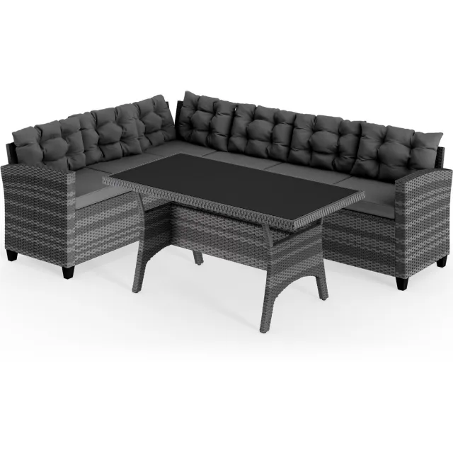 Casaria Loungeset - 6 Personen Eettafel Polyrattan – Grijs