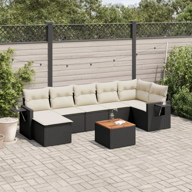 vidaXL 8-delige Loungeset met kussens poly rattan zwart, foto 2