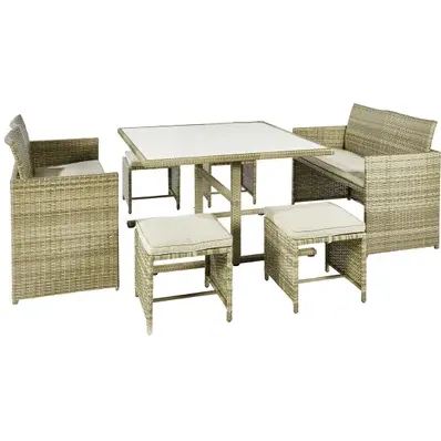 Central Park - Praxis Eigen Merk Central Park Loungeset Capri - Staal En Wicker - Natuurlijk - 5 Personen - Glazen Blad, foto 5