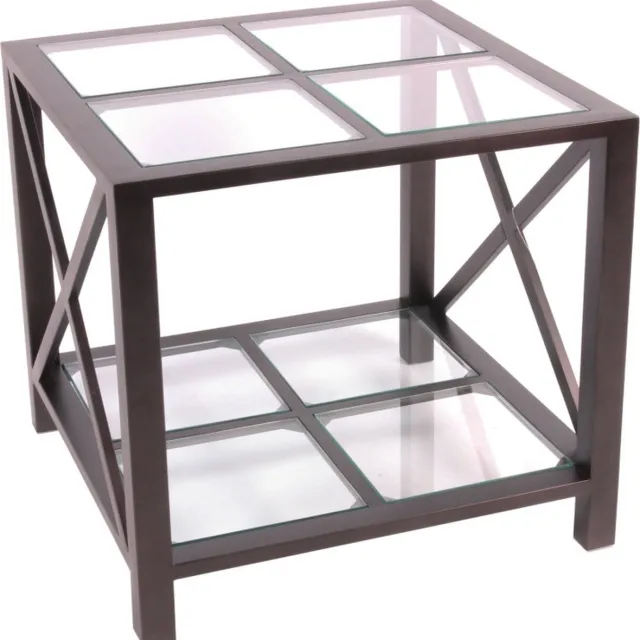Baroque Tafel - Tafel bijzet Santiago vierkant zwart - 55x60x60 - Steel+glass Black