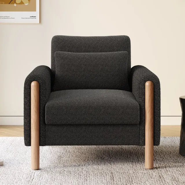 Zubaliya Moderne Armleuningstoel Met Dik Kussen, Comfortabele Enkelfauteuil Met Zachte Bekleding, Relaxfauteuil Voor Woonkamer, Kantoor Of Slaapkamer, Comfortabele Fauteuil, Grijs