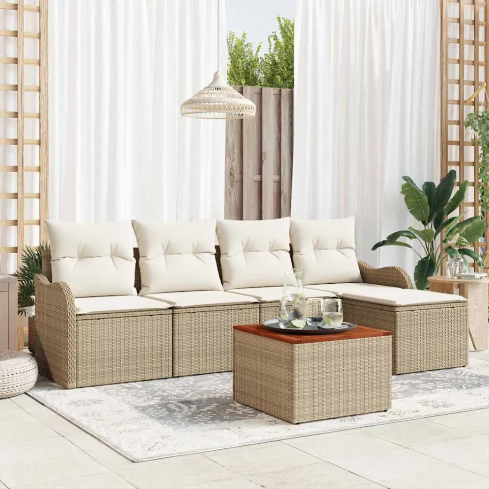 vidaXL Tuinbankenset 6 st Beige en Crème poly rattan, foto 3