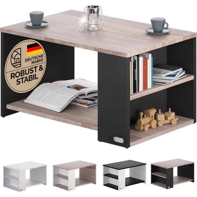 Casaria Salontafel Opbergvakken – Draagvermogen 50kg 90x60x50cm – Hout Grijs