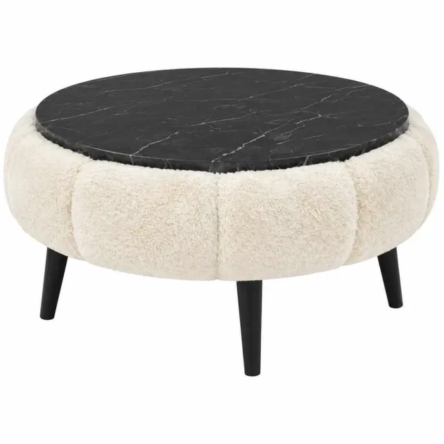 Skye Decor Papatya 60 – Salontafel – Crème/Zwart marmer – Ø60 x 44 cm