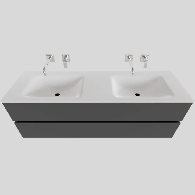 Boss & Wessing Badkamermeubel Solid Surface BWS Oslo 150x46 cm Dubbel Mat Antraciet (0 kraangaten)