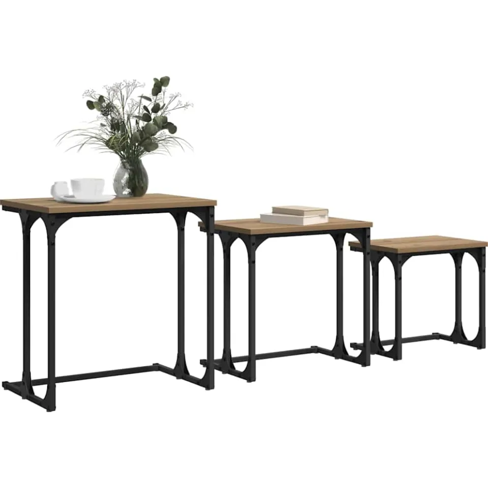 vidaXL Nesting Koffietafel 3 st artisanaal eikenkleurig Bewerkt hout Bruin