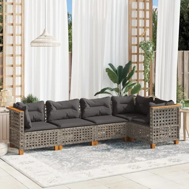 vidaXL 5-delige Loungeset met kussens poly rattan grijs, foto 2
