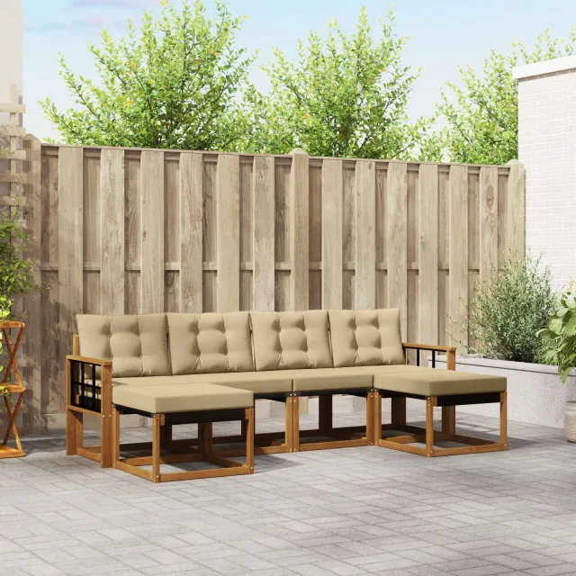 vidaXL Buiten bankenset 6 st 6-zits Natuurlijk en Beige