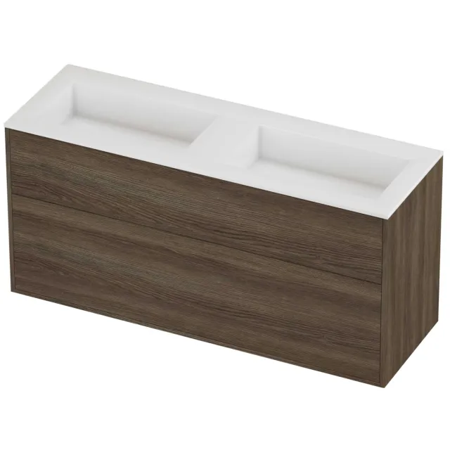 Proline Aristo Badmeubelset Polystone Elegant Dubbel 140x46x67 cm Glans Wit Vital Oak Eiken