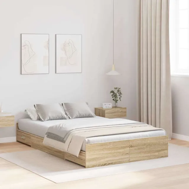 vidaXL Opbergbedframe met lade Sonoma Eiken 120 x 200 cm Bewerkt hout Bruin