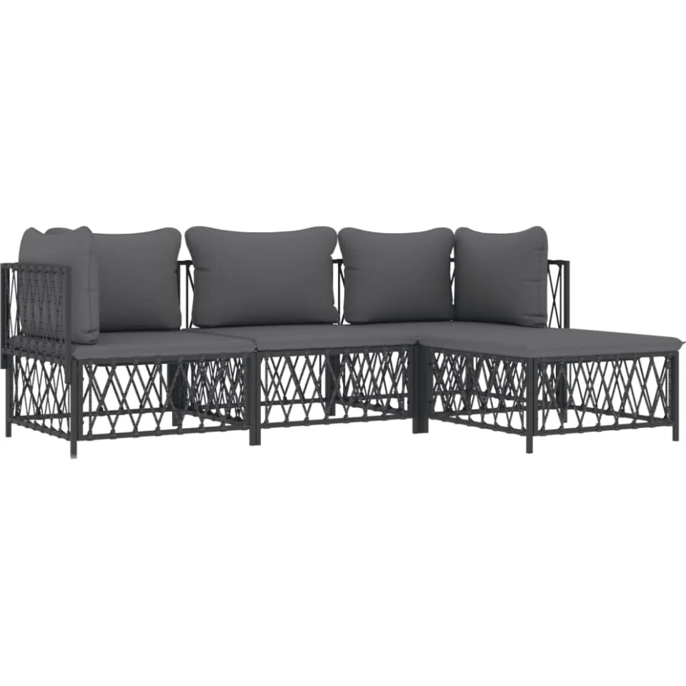 vidaXL 4-delige Loungeset met kussens staal antracietkleurig Anthraciet