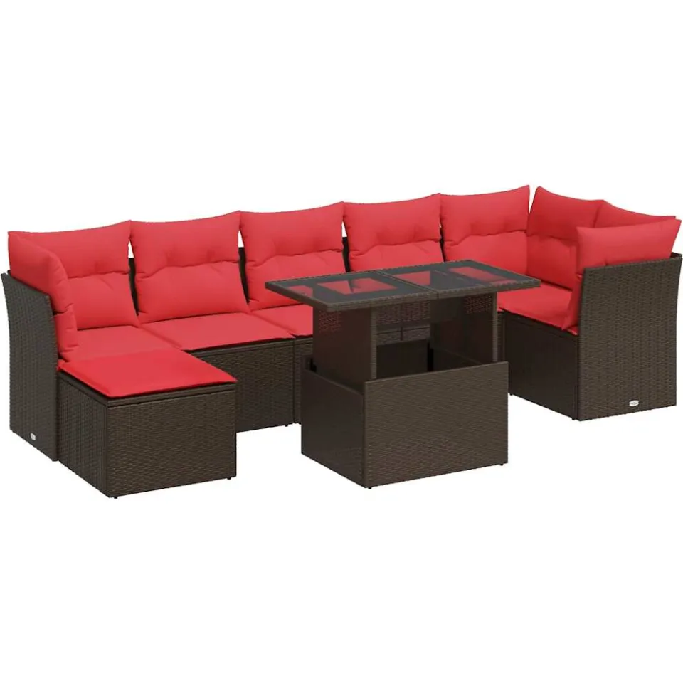 vidaXL 8-delige Loungeset met kussens poly rattan acacia bruin, foto 3